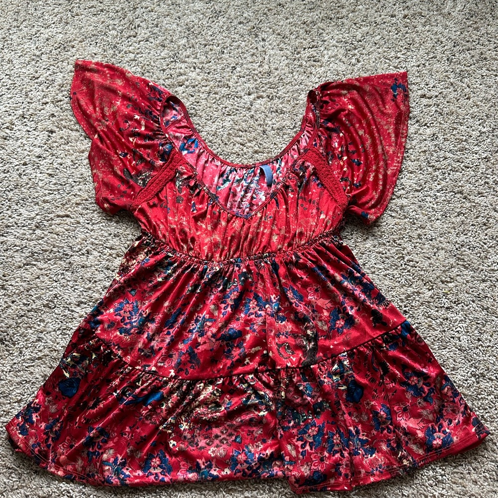 Free People Red Floral Blouse